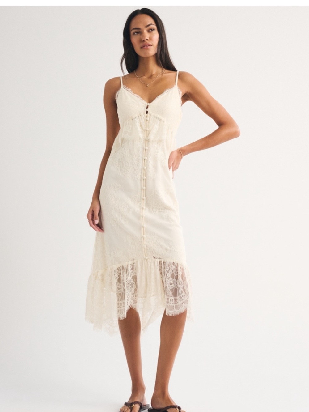 Abercrombie Bra-Free Button-Through Lace Duster Midi Dress Cream M NWT